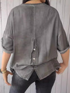 V Neck Linen Blend Loose Fit Casual Shirt