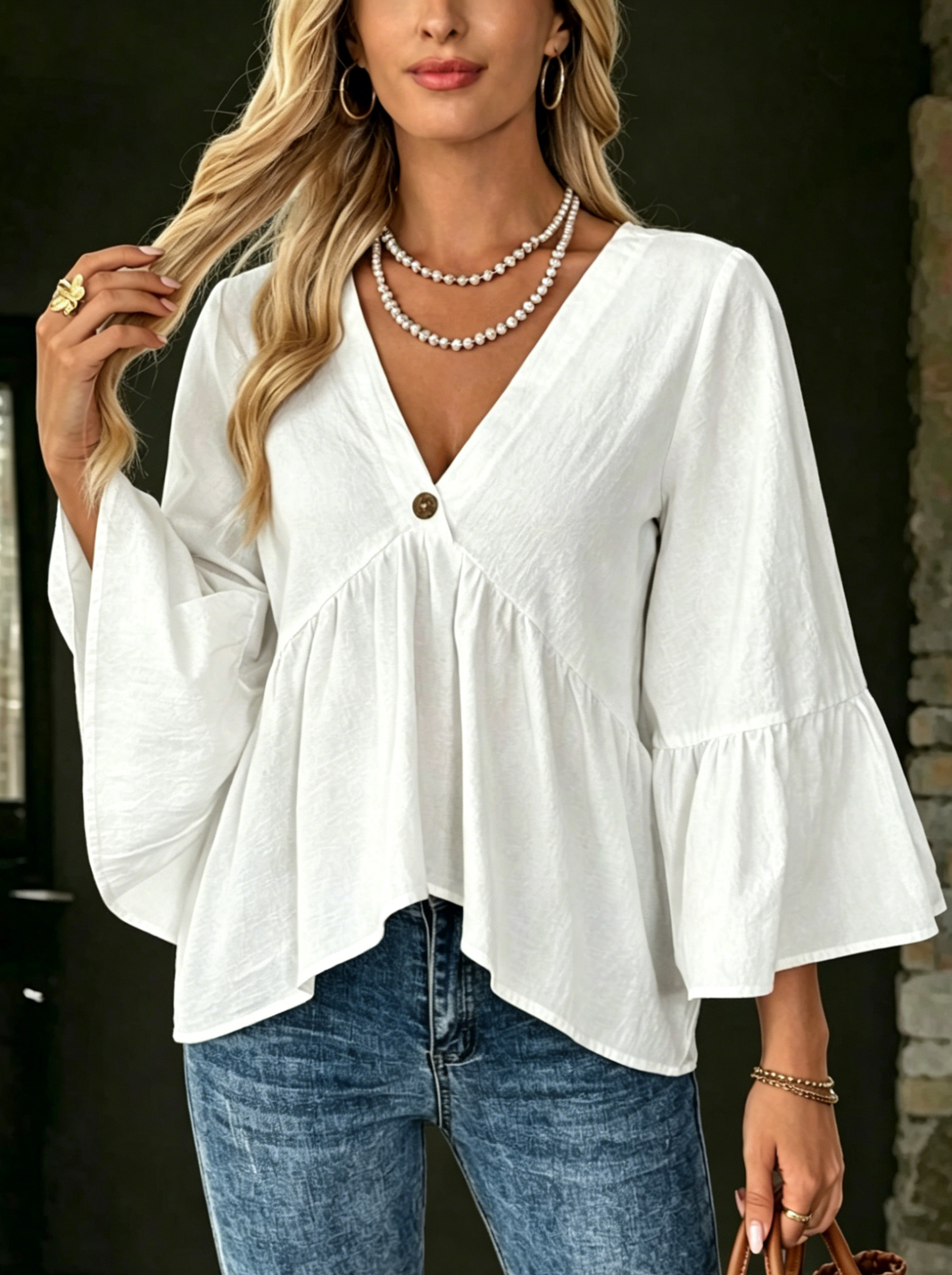 Women's Casual V-neck Ruffle Sleeve