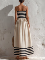 Black And Beige Stripe Spaghetti Strap Maxi Dress
