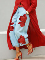 Women’s Stylish Flower Casual Wide Denim Pants
