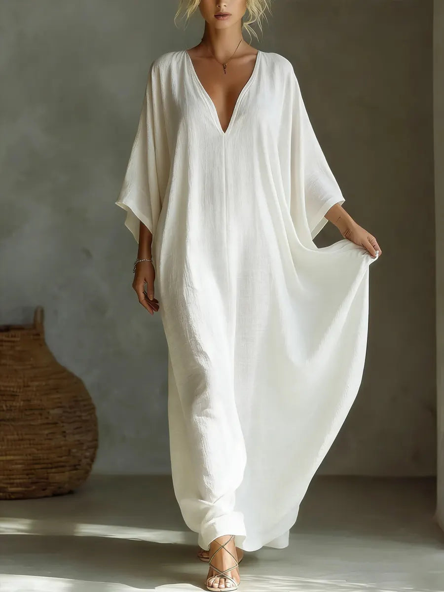 Minimalist V-neck Cotton Linen Dress