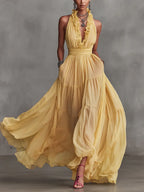 Stylish And Flowing Ruffled Collar Maxi Dress