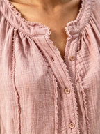 Women's Casual Short-sleeve Frayed Cotton Linen Cardigan Shirt