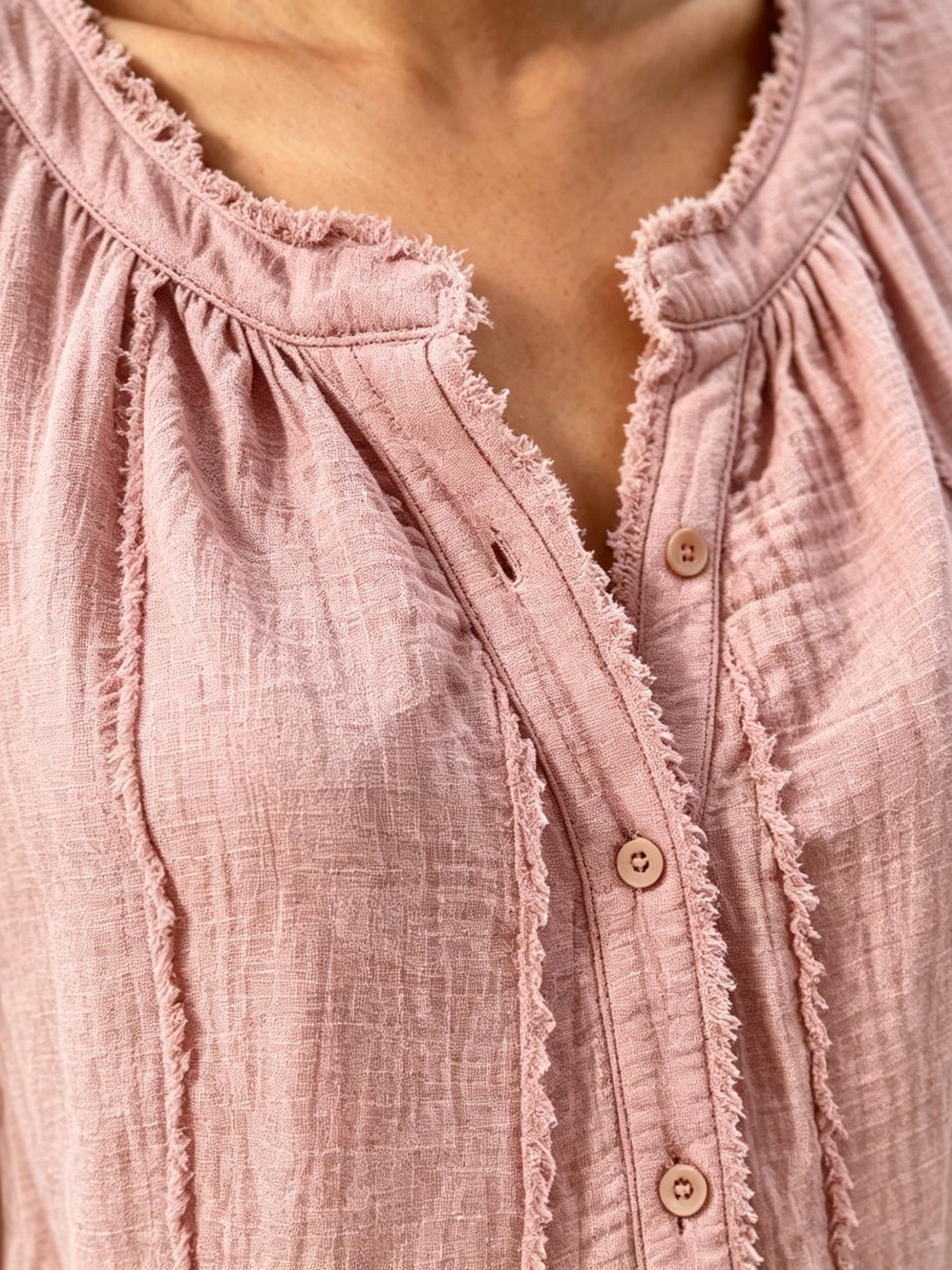 Women's Casual Short-sleeve Frayed Cotton Linen Cardigan Shirt