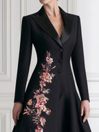 Floral Embroidered A-Line Blazer Midi Dress