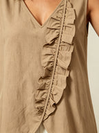 Women's Casual Sleeveless V-neck Ruffled Shirt