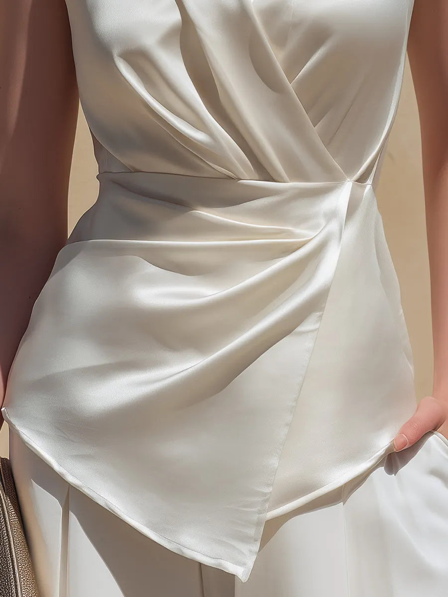 V-Neckline Sleeveless Asymmetric Hem Blouse