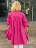 Solid Color Long Cotton Shirt Jackets Women Swing Shap Flattering
