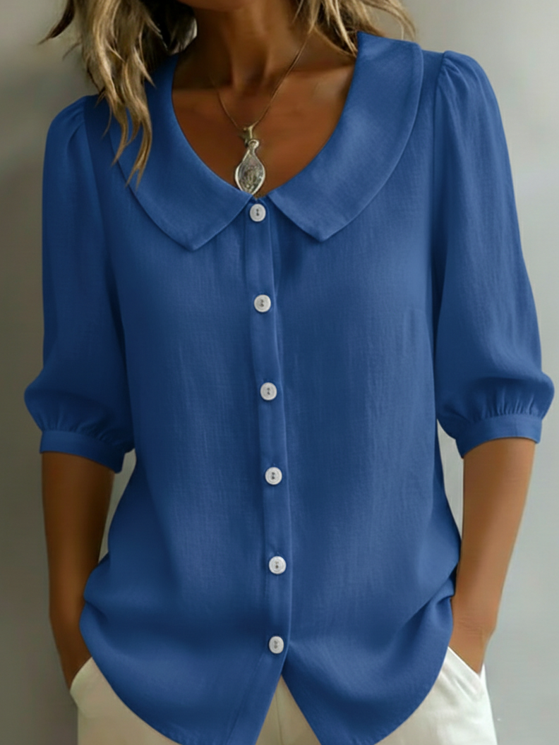 Retro Peter Pan Collar Button-up Cotton Shirt