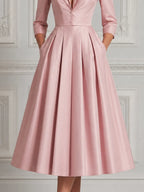 Pink Dress Fall Wedding Guest Dress Satin Blazer A-Line Midi Dress