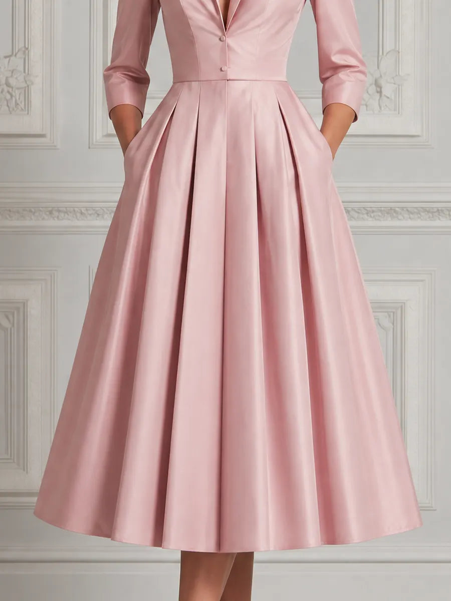 Pink Dress Fall Wedding Guest Dress Satin Blazer A-Line Midi Dress