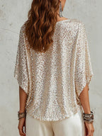 Women's Casual Batwing Sleeve Sequined Art Stylish Shirt