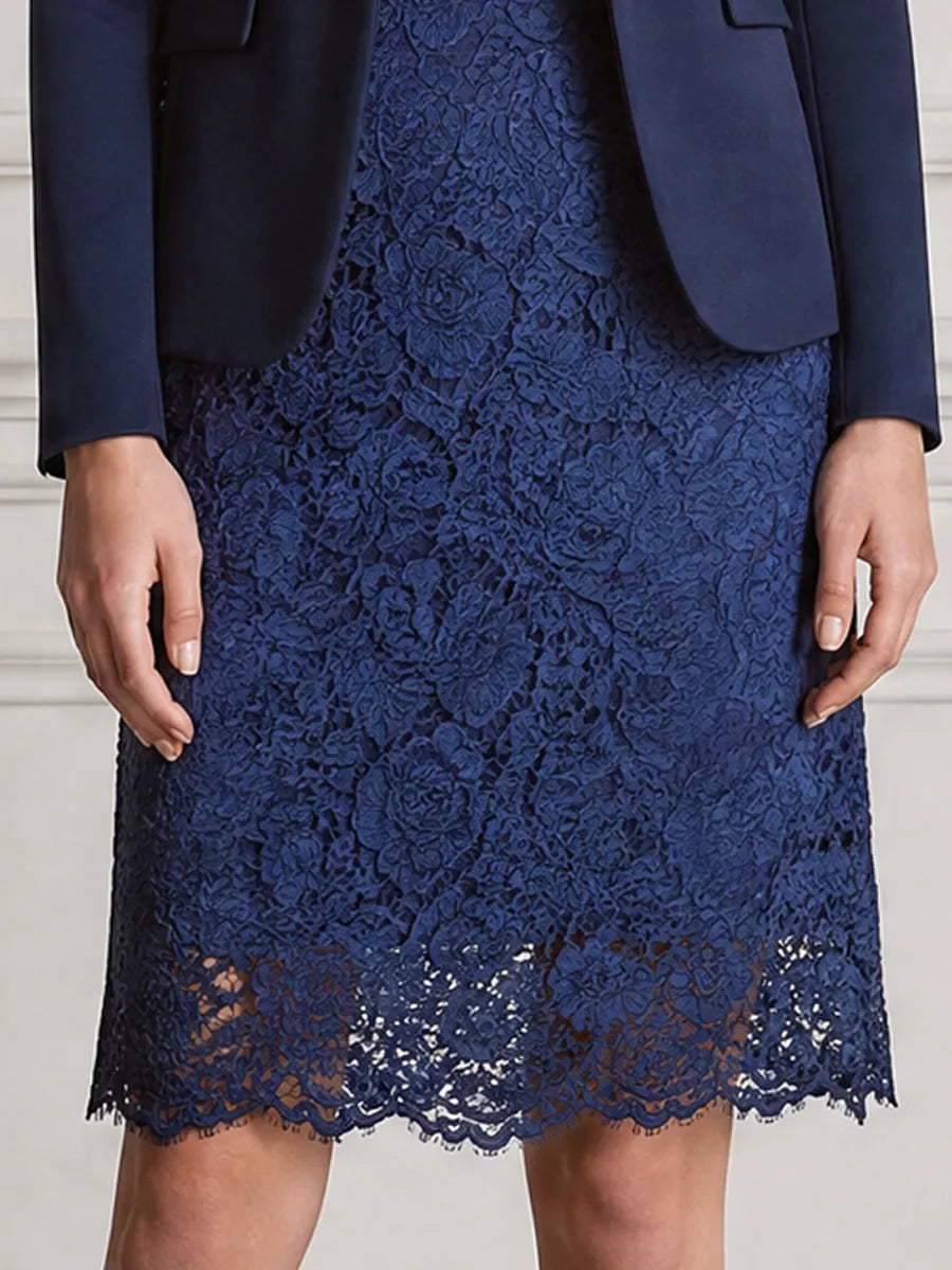 Elegant Floral Lace Dress & With Tailored Blazer Set
