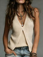 Women's Cozy Minimalist Solid-color V-neck 100% Cotton Vest