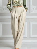 Sage Scenic Satin Blouse & Ivory Pleated Wide Leg Pants Set