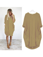 Women's Solid Color Loose Elegant Casual Long-sleeved Pocket Dress