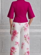 Fuchsia Cropped Blazer & Pink Rose Wide Leg Trousers Set