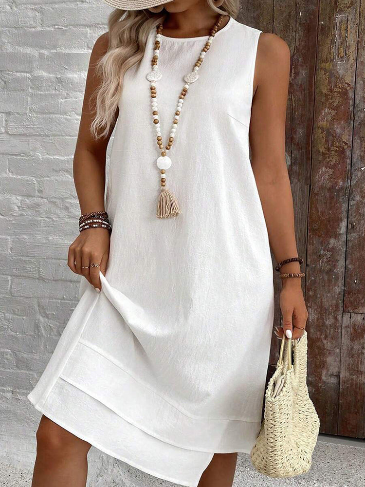 Women'S Solid Color Sleeveless Round Neck Casual Loose Midi Dress