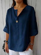 Solid Color Linen Blend Loose Blouse