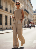 Casual Cargo Pockets Cotton-linen Wide-leg Pants