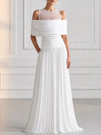 Elegant Mesh Off-Shoulder Draped Maxi Evening Gown