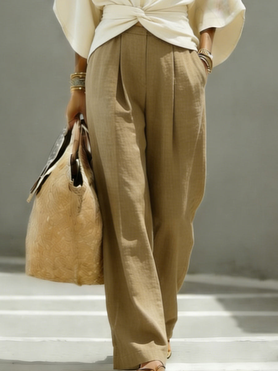 Women's Solid-color Casual Cotton-linen Wide-leg Pants