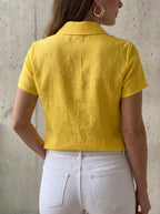 Women's Fashion Casual Solid-color Short-sleeve Shirt With Diagonal Button Closure