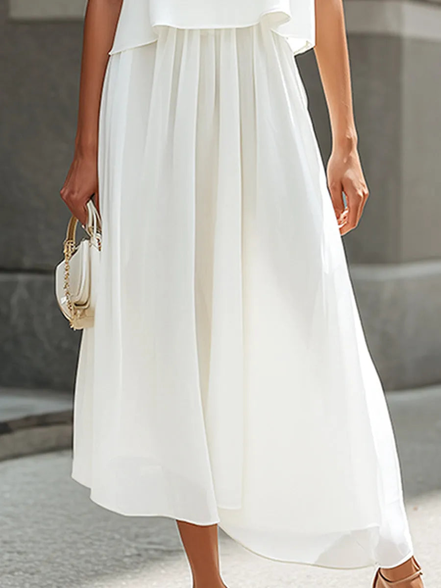 Layered Sleeveless Chiffon Top & Skirt Two-Piece Set