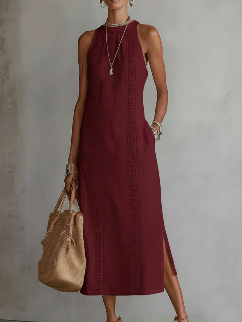 Retro Cozy Lace Minimalist Linen Dress