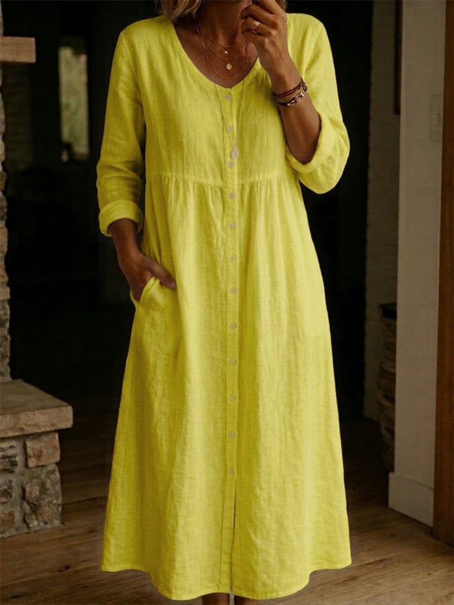 Casual Linen Cotton Button Dress