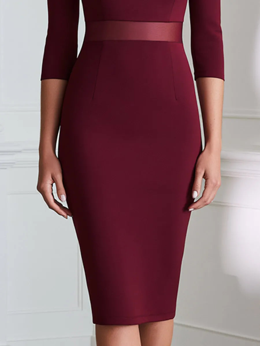 Elegant Cold Shoulder Mesh Panel Bodycon Midi Dress