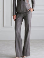 Rose Print Pinstripe Blazer And Flared Trouser Suit
