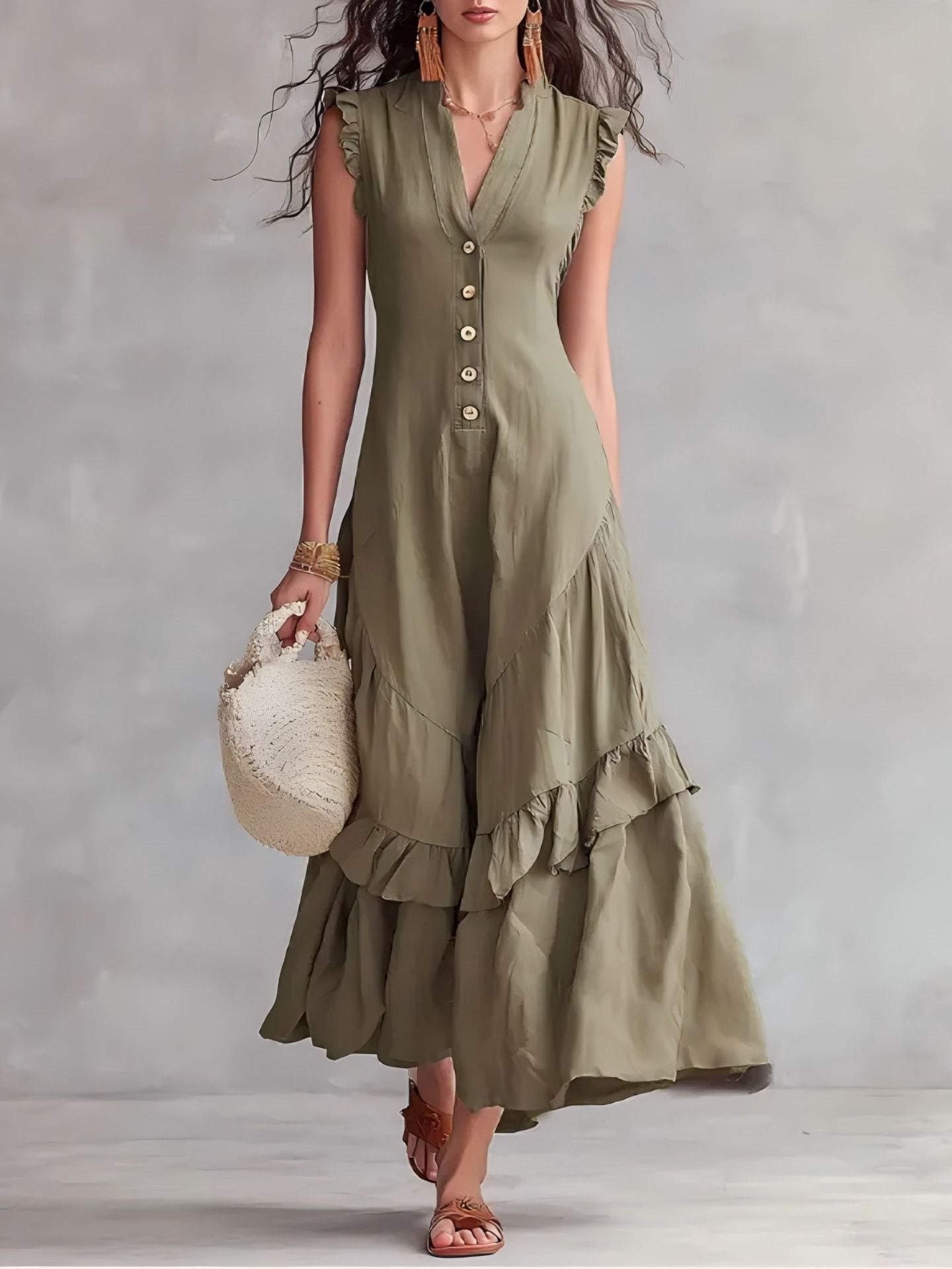 Women's Elegant Cotton-Linen Sleeveless Dress