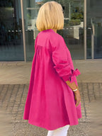 Solid Color Long Cotton Shirt Jackets Women Swing Shap Flattering