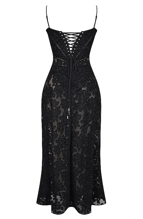 Floral Corset Maxi Dress Black