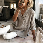 Women's Solid Color Button Design Linen Blend Shirt