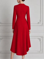 Red Dress Fall Wedding Guest Dress Draped Wrap High Low Midi Dress
