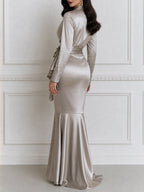 Shawl Collar Wrap Bow Top & Mermaid Maxi Skirt