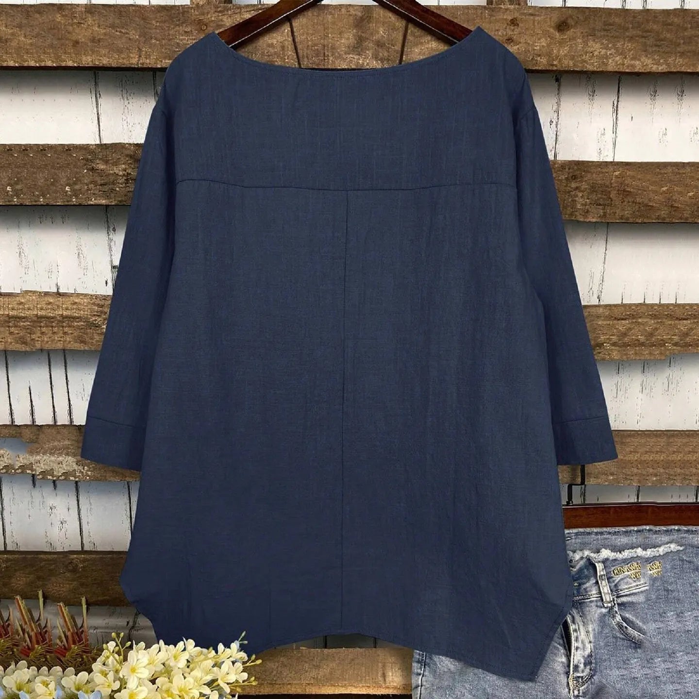 Women's Solid Color Linen Loose Irregular Shirt
