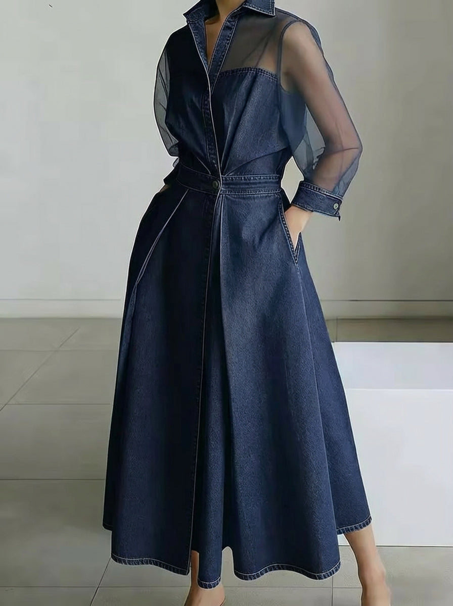 Fashionable And Casual Patchwork Organza Denim Dress