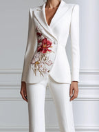 Floral Print Pinstripe Blazer And Flared Trouser Suit