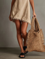 Minimalist Linen-Blend Frayed Mini Dress