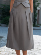 Tailored Vest & Pleated A-Line Midi Skirt Set