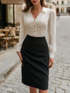 Puff Sleeve Blouse & Pencil Mini Skirt Tailored Set