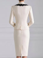 Lace-Trim Floral Blazer And Pencil Skirt Set