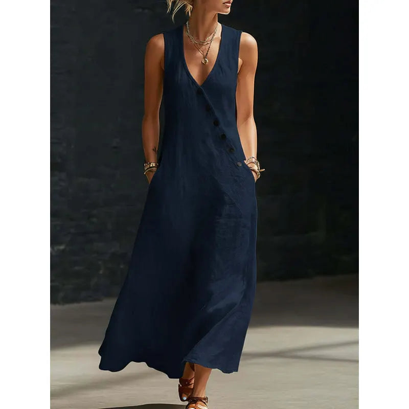 📢📢30% OFF !!!⏰Women's Sleeveless V-Neck Maxi Dress with Pockets