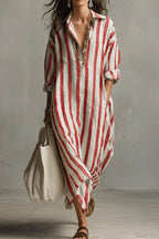Casual Striped Shirt Bohemian Style Maxi Dress