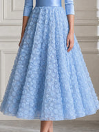 Off Shoulder Bodice 3D Floral Tulle A-Line Midi Dress