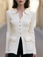 Collared Ribbed Knit Longline Cardigan