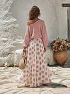 Vacation-style Polka-dot Chiffon Maxi Skirt